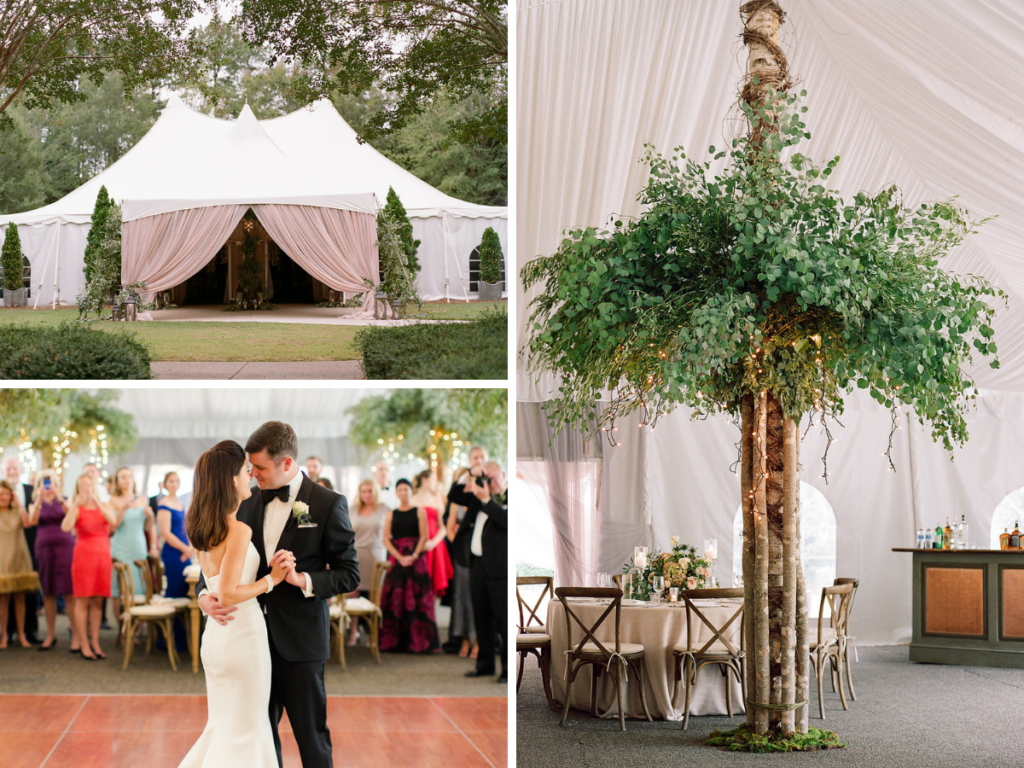 Classic pole tent with indoor tree accents