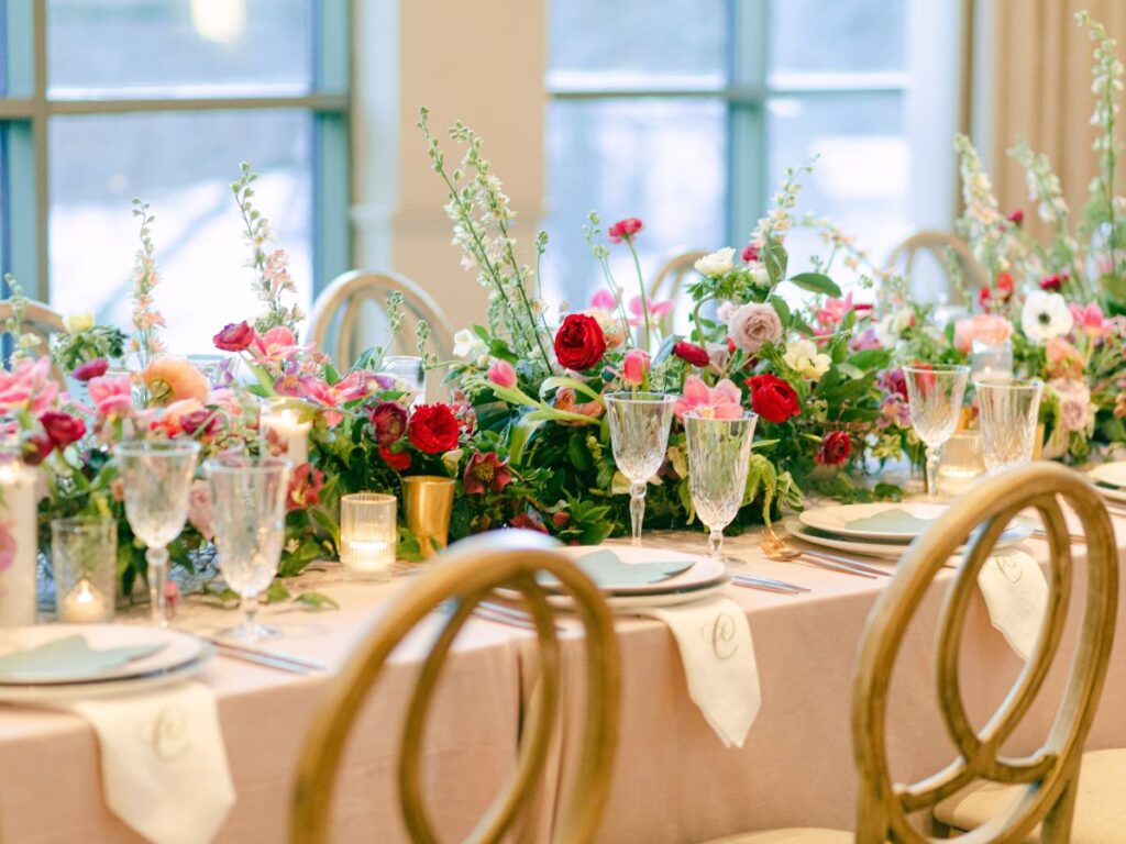Table runner of bright blooms by Pearl & Sky