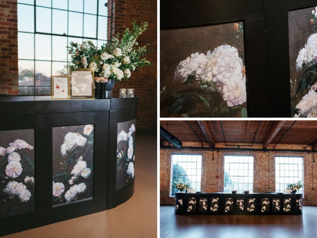Custom-designed vinyl on Melanie and Nick's oversized bar