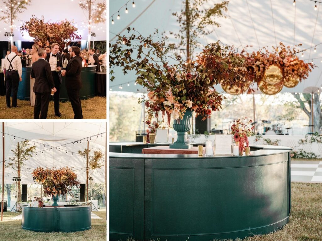 Custom painted circular bar for Morgan and Neel's wedding reception